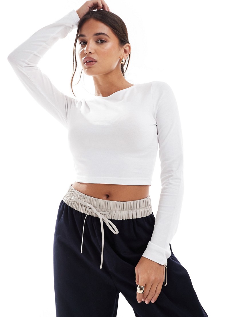 ASOS DESIGN fitted crop t-shirt with long sleeve in white