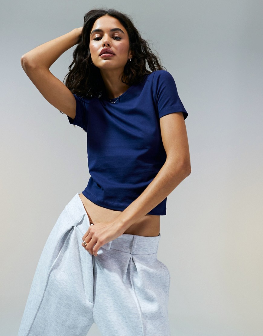 Asos Design Fitted Cropped T-shirt In Navy