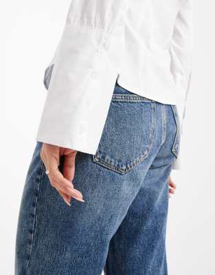 Asos Design Fitted Deep Cuffs Shirt In White