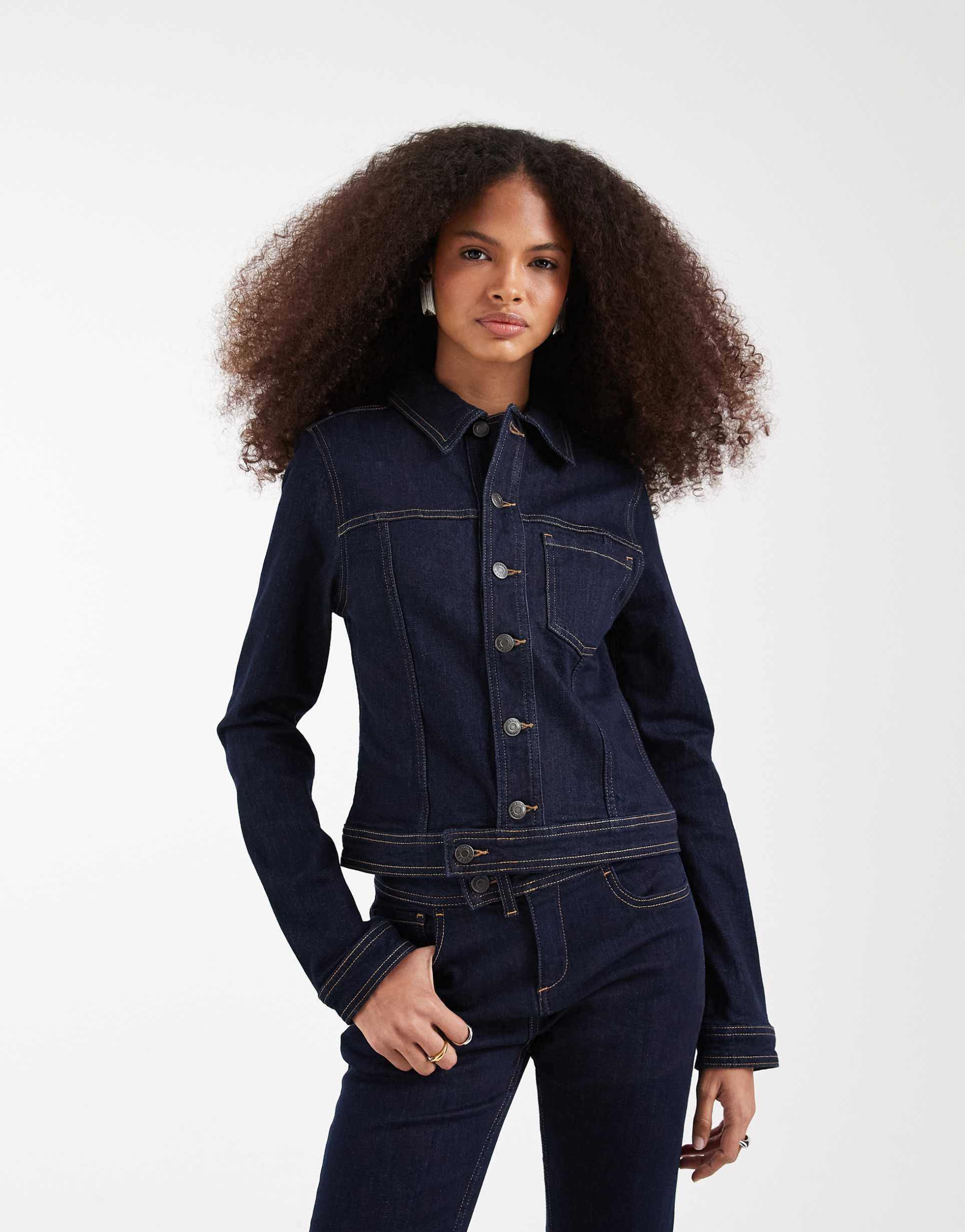 asos design fitted denim jacket in inky wash - part of a set