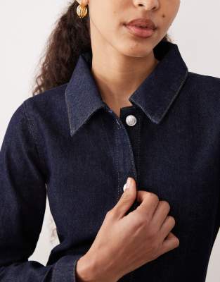 Asos Design Fitted Denim Shirt Dress With Long Sleeves In Blue
