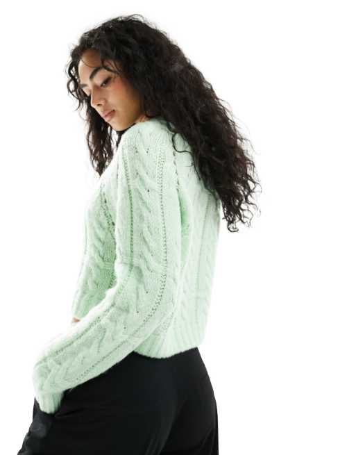 ASOS DESIGN fitted jumper in pointelle stitch in sage