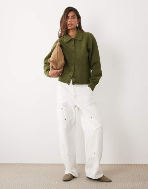 ASOS DESIGN fitted knit shirt in khaki green - view 1