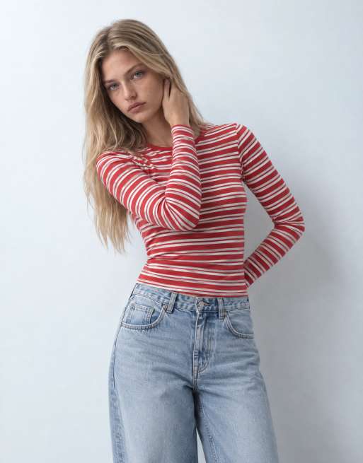 ASOS DESIGN fitted long sleeve baby tee in red & white stripes, 8 of 10