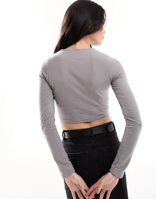 ASOS DESIGN fitted long sleeve crop top in grey