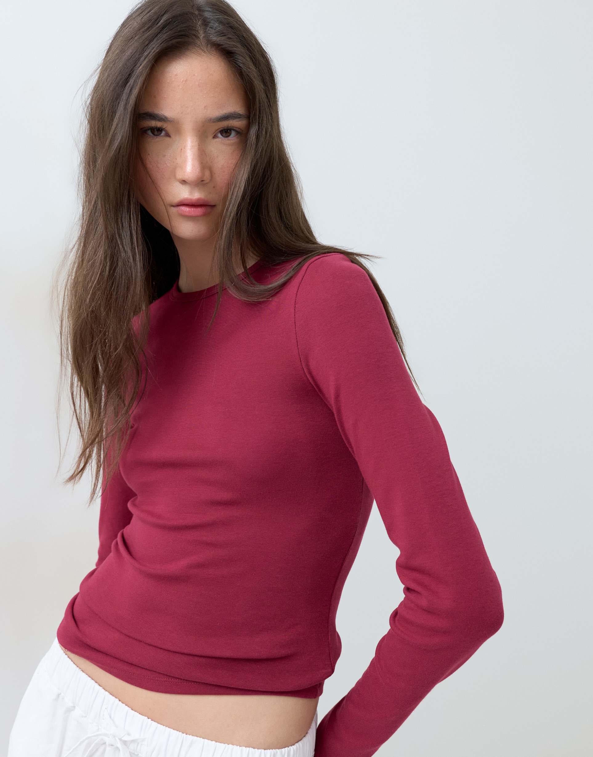 asos design fitted long sleeve top in deep red