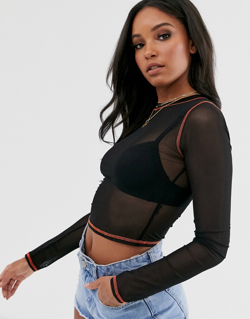 ASOS DESIGN fitted mesh top with contrast seams-Black