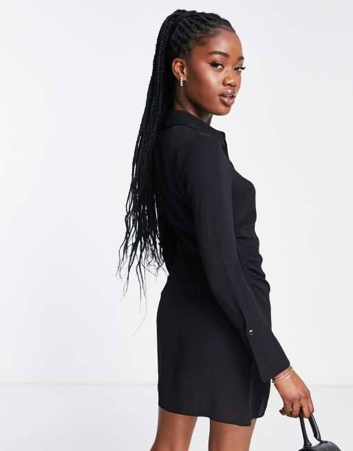 asos black shirt dress ASOS DESIGN double cloth oversized mini shirt dress in black