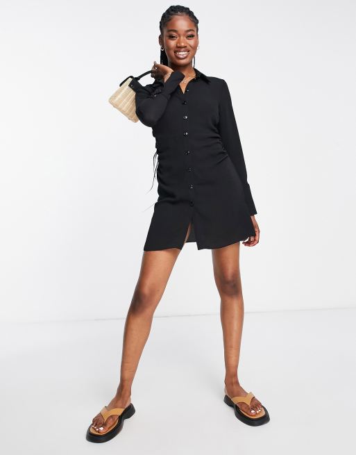 asos black shirt dress ASOS DESIGN fitted mini shirt dress in black