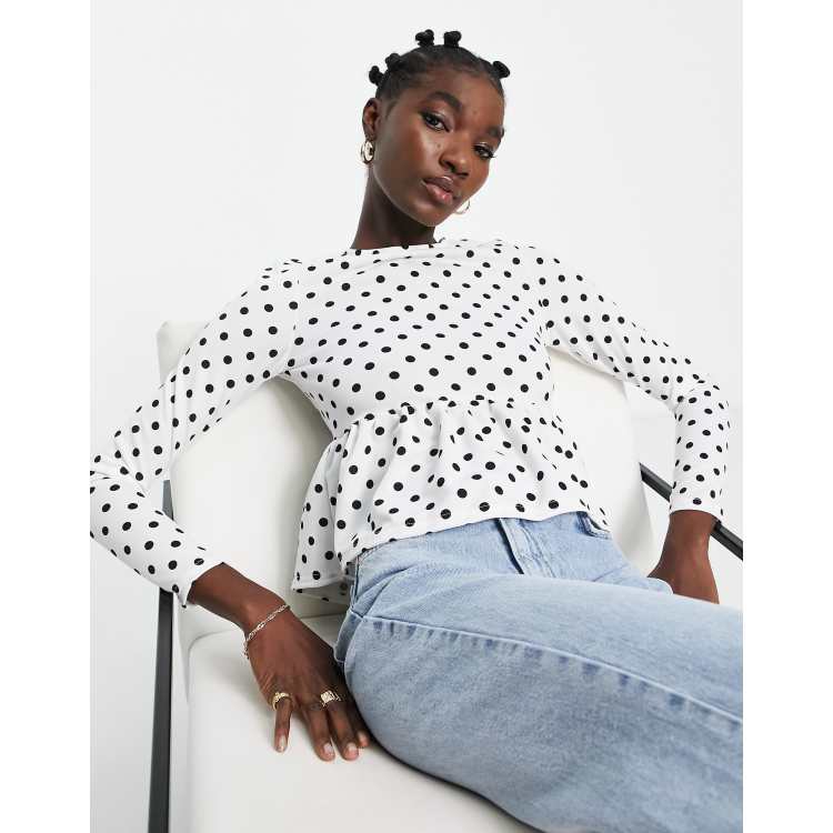ASOS DESIGN fitted peplum top in polka dot | ASOS