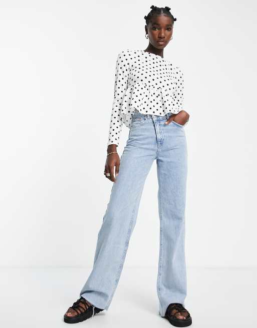 ASOS DESIGN fitted peplum top in polka dot ASOS