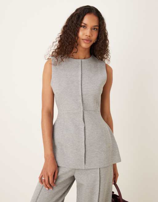 ASOS DESIGN fitted pintuck corset top in scuba-style fabric in grey marl (part of a set)