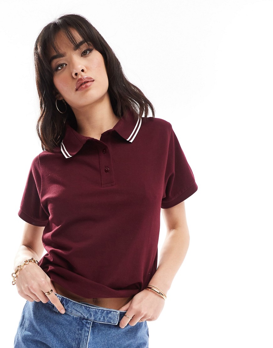 ASOS DESIGN fitted pique polo shirt in burgundy-Red