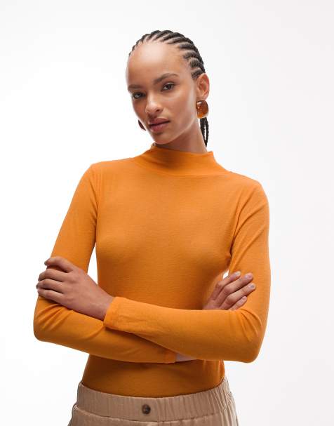 ASOS DESIGN fitted polo long sleeved top in orange - view 1
