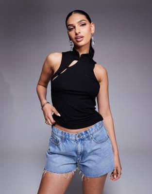 Asos Design Fitted Racer Back Top With Rouleau Loop Buttons Detail