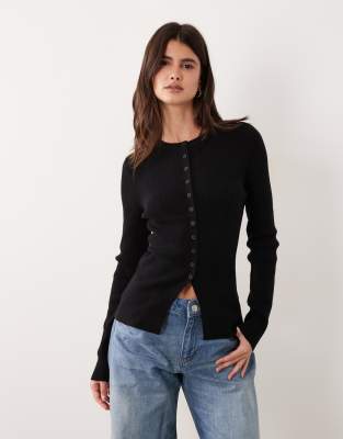 Asos Design Fitted Rib Knit Longline Cardigan In Black