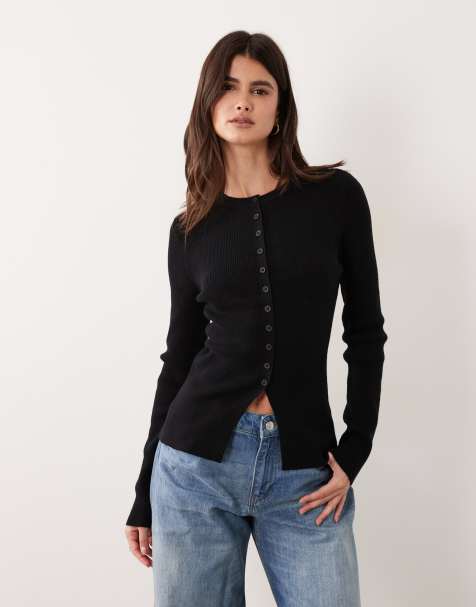 ASOS DESIGN fitted rib knit longline cardigan in black - view 1