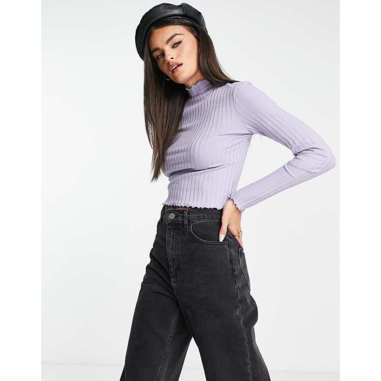 Lettuce-Hem Crop Knit Top in Purple