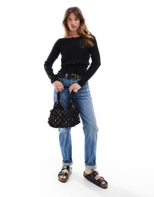 Asos Design Fitted Ribbed Cardigan In Black