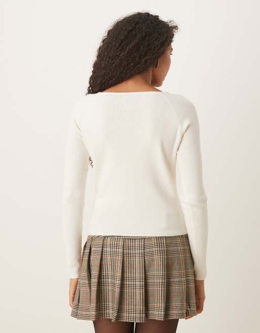 ASOS DESIGN fitted ribbed cardigan in cream, 3 of 4