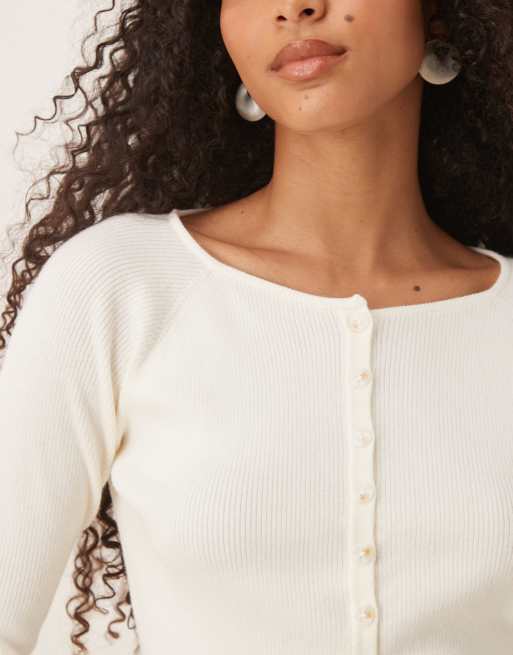 ASOS DESIGN fitted ribbed cardigan in cream
