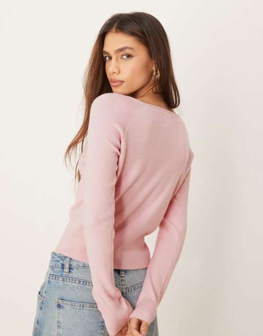 ASOS DESIGN fitted ribbed cardigan in pink