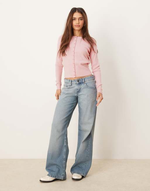 ASOS DESIGN fitted ribbed cardigan in pink
