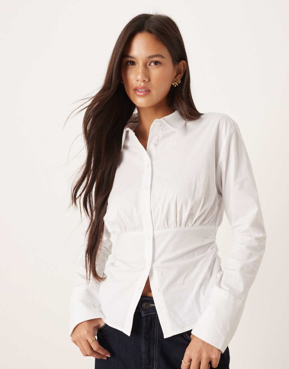 ASOS DESIGN fitted ruched shirt in white