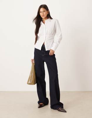 Asos Design Fitted Ruched Shirt In White