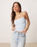 [ASOS DESIGN] ASOS DESIGN fitted ruched side cami top with spaghetti straps in slinky in light blue XS Light blue