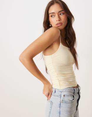 Asos Design Fitted Ruched Sides Slinky Cami Top With Spaghetti Straps