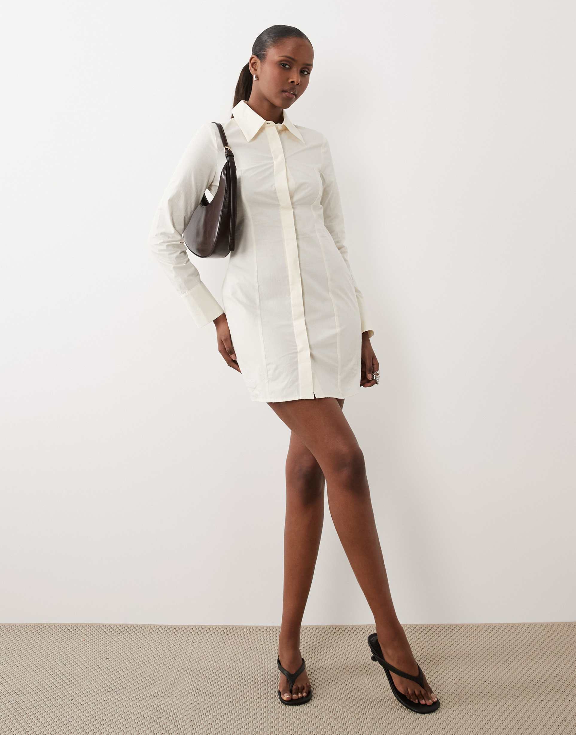 asos design fitted shirt dress in ivory