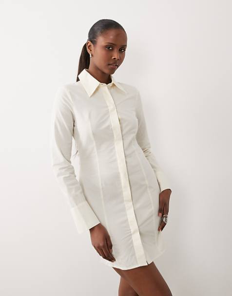 long sleeve wear to work dresses Berylove Women Ivory Sheath Dress Boat Neck Midi Business Dress Belted Color Womens Midi Work Dresses Long