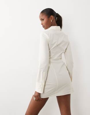 ASOS DESIGN fitted shirt dress in ivory | ASOS