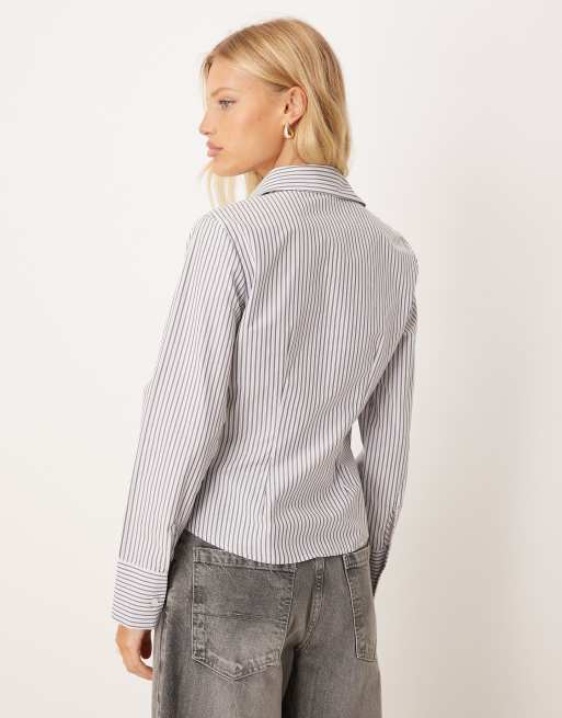 ASOS DESIGN fitted shirt in gray stripes | ASOS