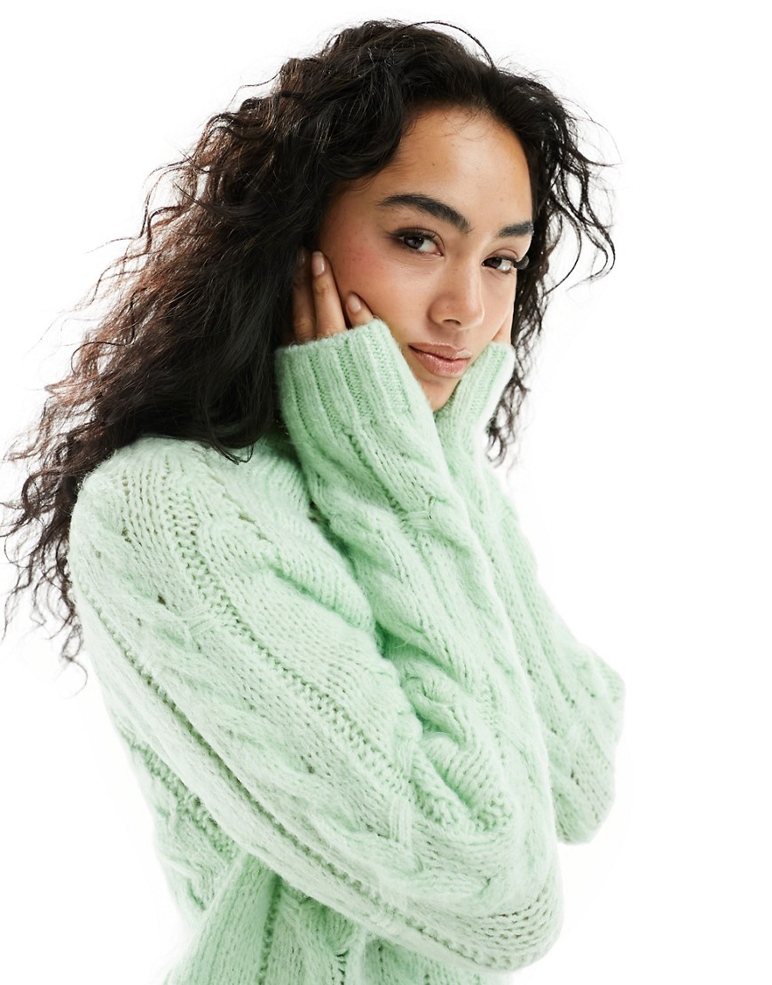 Asos Design Fitted Sweater In Pointelle Stitch In Sage-green