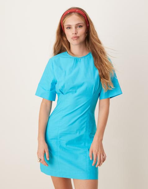 ASOS DESIGN fitted t shirt mini dress in blue - view 1