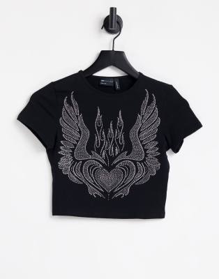 ASOS DESIGN fitted T-shirt with hotfix heart graphic in black | ASOS