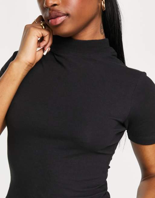 ASOS DESIGN fitted t shirt with turtle neck in black