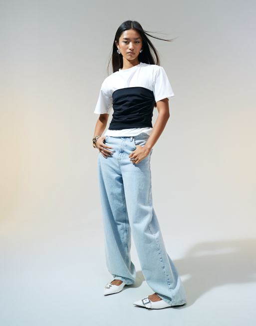 ASOS DESIGN fitted t-shirt with waistband detail in black and white