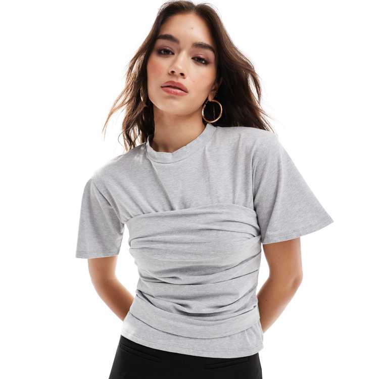 ASOS DESIGN fitted t-shirt with waistband detail in heather