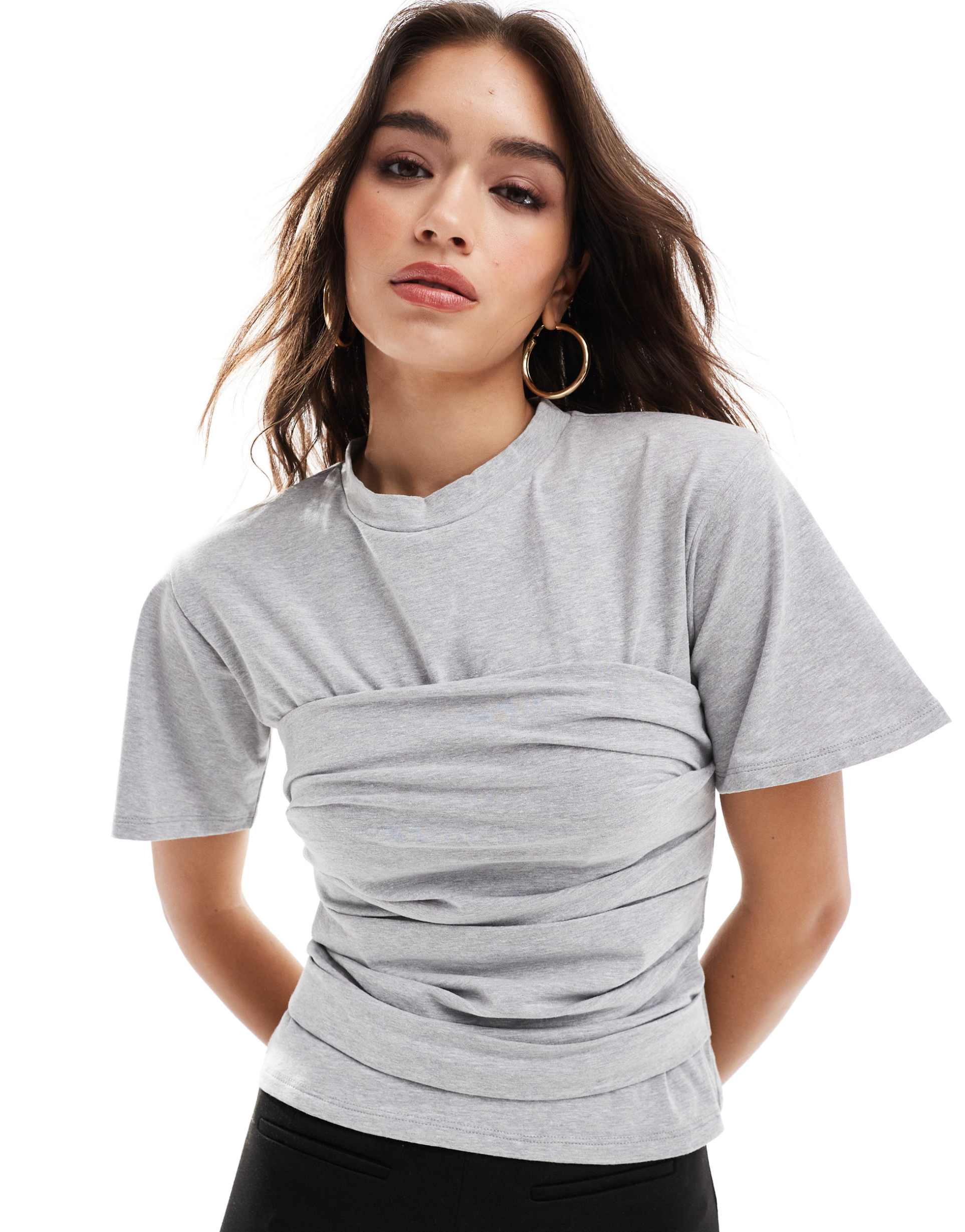 asos design fitted t-shirt with waistband detail in heather gray