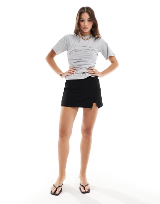 ASOS DESIGN fitted t-shirt with waistband detail in heather gray