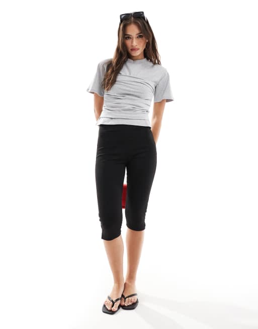 ASOS DESIGN fitted t-shirt with waistband detail in heather gray