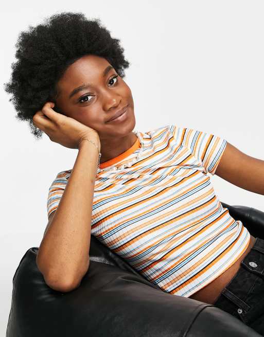 ASOS DESIGN fitted top in textured stripe in orange