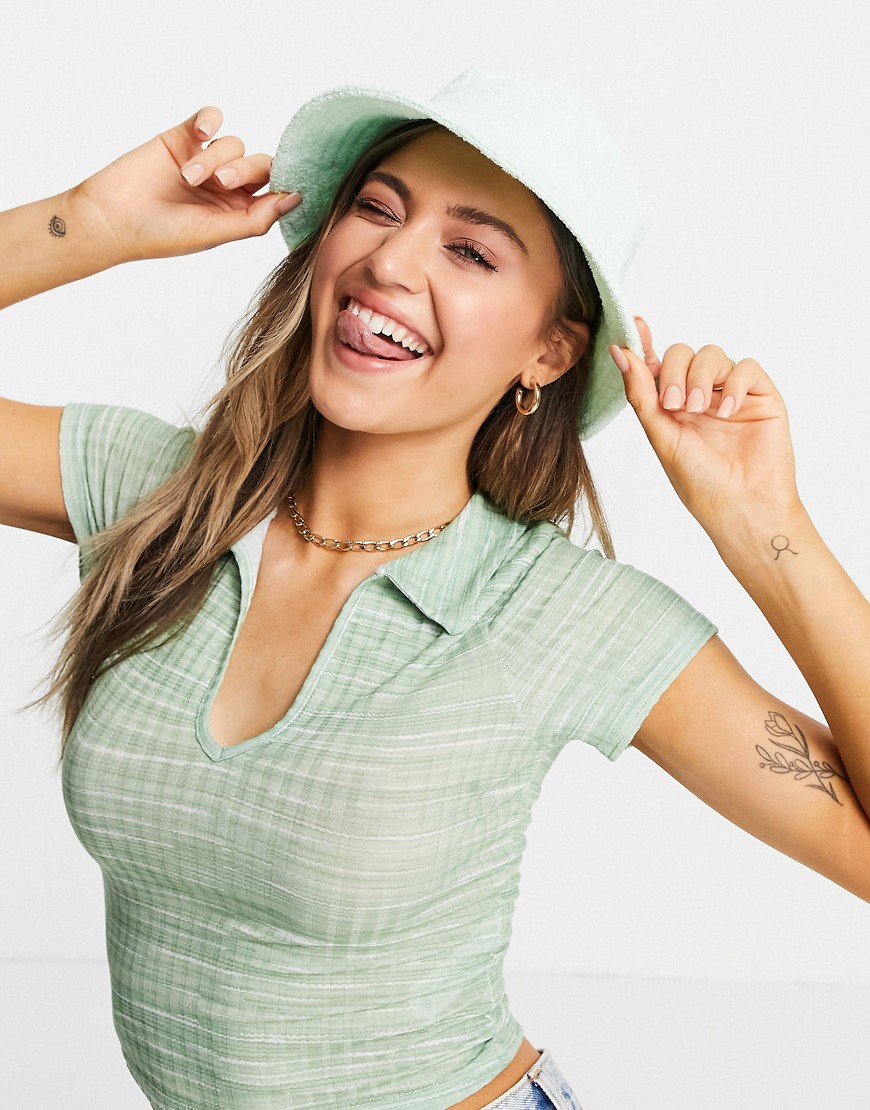 ASOS DESIGN fitted top with collar in green space dye