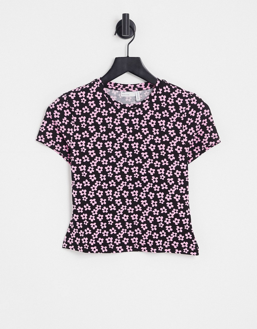 ASOS DESIGN fitted top with kitsch floral print-Black