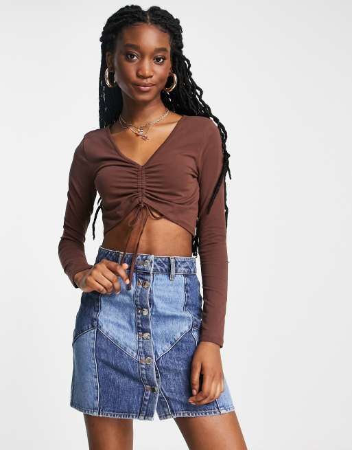 ASOS DESIGN fitted top with ruched front with long sleeve