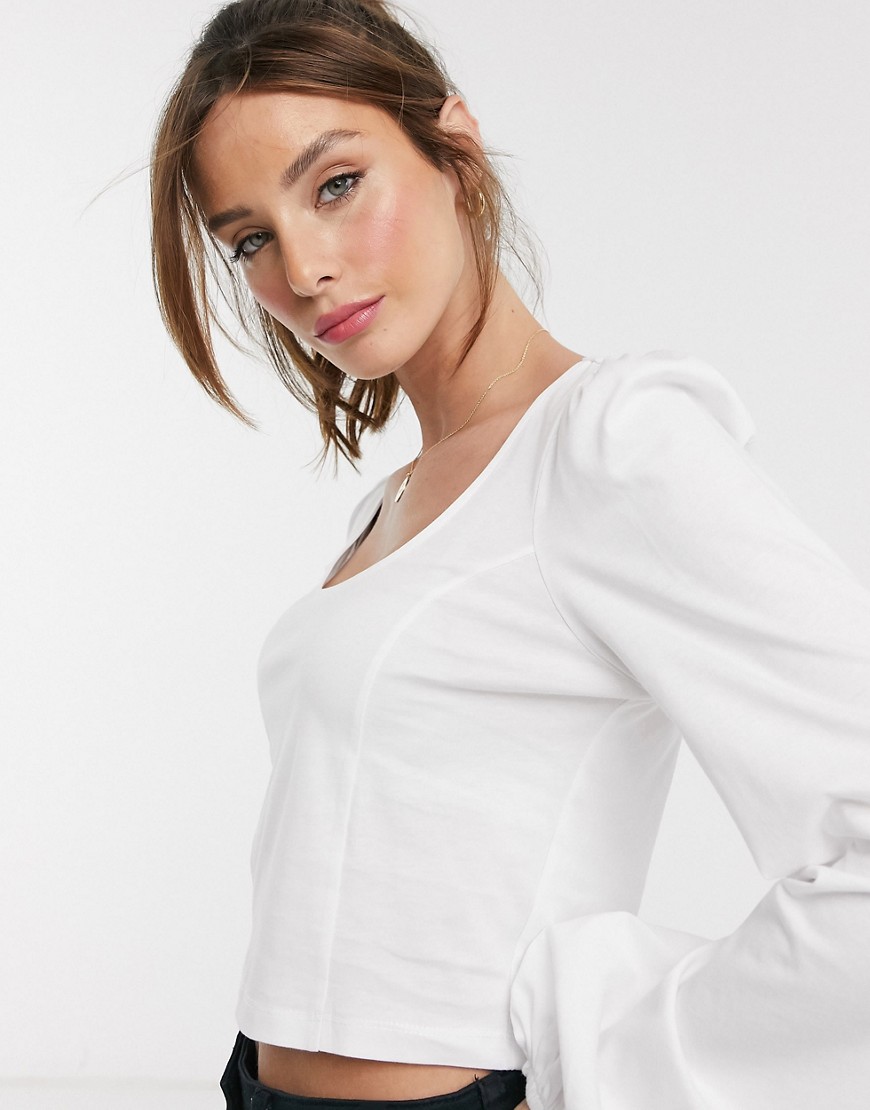 ASOS DESIGN fitted top with scoop neck-White