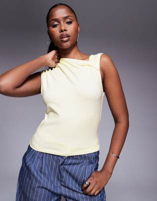 ASOS DESIGN fitted twist neck detail top in buttermilk yellow